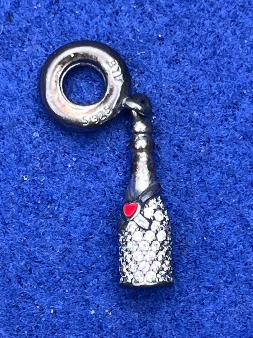 Pandora Silver Champagne Bottle Charm with Red Heart